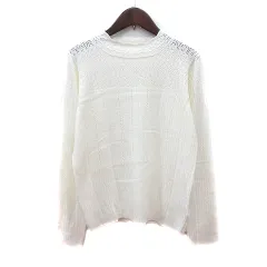 グローブ grove ニット セーター ハイネック 長袖 リブ L 白 アイボリー /MN