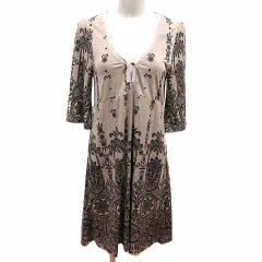 ブージュルード Bou Jeloud ワンピース ひざ丈 レース 総柄 七分袖 FREE ベージュ 黒 ブラック /YK ●RY