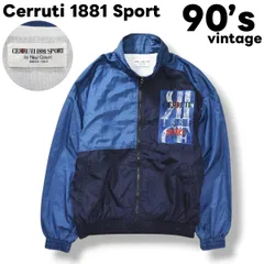 90s ヴィンテージ 日本製 Cerruti 1881 Sport by NINO CERRUTI ロゴ デザイン ナイロン ジャケット ジップアップ ブルゾン ジャンパー 裏地 パイル ベンチレーション L ネイビー メンズのサムネイル