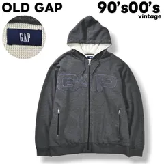 90s 00s ヴィンテージ オールド ギャップ OLD GAP ロゴ デザイン 刺繍 ジップ パーカー スウェット トレーナー 裏地 サーマル ワッフル XL グレー ストリート アメリカン カジュアル メンズ
