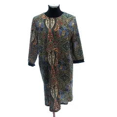 ザラ ベーシック ZARA BASIC ワンピース ひざ丈 ハイネック ペイズリー柄 七分袖 M カーキ 緑 グリーン /AU