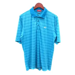 ヨネックス YONEX ポロシャツ ボーダー 半袖 M 水色 ライトブルー /MN