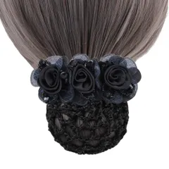 シニヨンネット お団子ネット フラワー リボン バレッタ ネット付き ネット 髪飾り ヘアアクセサリー まとめ髪 ヘアネット 髪色隠し お団子 ヘアクリップ おしゃれ シンプル 大きめ 卒業式 デート 冠婚葬祭 可愛い (ブラック, 太 [ブラック] [太網]