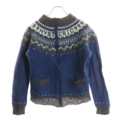 HYSTERIC GLAMOUR (ヒステリックグラマー) モヘア混 ノルディック柄 ジップアップ長袖ニット セーター ブルー 2ND-2255
