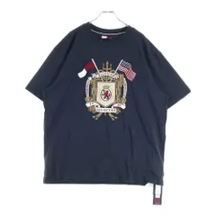TOMMY HILFIGER (トミーヒルフィガー) エンブレムロゴ刺繍 クルーネック コットン 半袖Tシャツ カットソー ネイビー RE00509