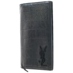 YVES SAINT LAURENT (イヴサンローラン) クロコ型押し ロゴプレート レザー 長財布 ウォレット ブラック 529981