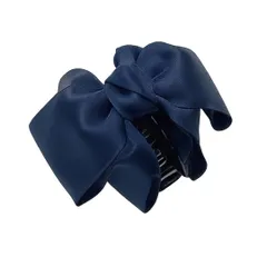 ヘアクリップ リボン バレッタ リボンクリップ ヘアアクセサリー バンスクリップ ボリューム 上品 (ネイビー) [ネイビー]