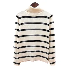 ユナイテッドアローズ A DAY IN THE LIFE UNITED ARROWS ニット カットソー タートルネック ボーダー 長袖 リブ ウール 白 アイボリー 黒 ブラック /MN