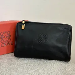 【箱付き】【美品】ロエベ アナグラム レザー クラッチバッグ  ポーチ 小物入れ ハンドバッグ アクセサリー ブラック Loewe Vintage Pouch Clutch Bag Black 22387