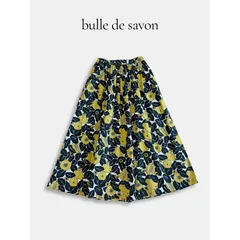 bulle de savon ビュルデサボン carin×gingham プリント  ギャザーロングスカート 日本製