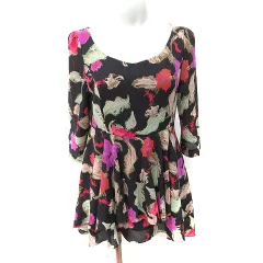 グレースコンチネンタル GRACE CONTINENTAL ワンピース ミニ 七分袖 シフォン 総柄 36 S マルチカラー /YI