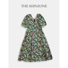 THE SHINZONE ザ シンゾーン 花柄ワンピース フラワープリント Vネック 日本製 バックファスナー