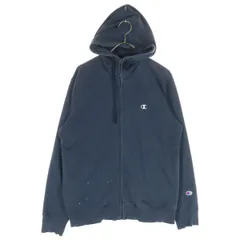 Champion チャンピオン ワンポイントロゴ 長袖 スウェット ジップパーカー M ネイビー メンズ 古着