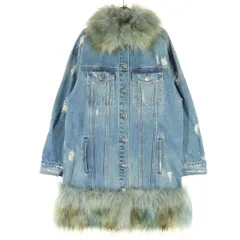 美品 Guess ゲス 長袖 ファー デニムジャケット M/L ライトブルー 襟のファー取り外し可 レディース 古着