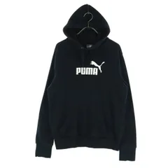 PUMA プーマ プリント 長袖 スウェットパーカー L ブラック レディース 古着