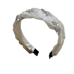 カチューシャ パール ビジュー ツイストメッシュ 幅広ボリューム ヘッドバンド レディース ヘアアクセサリー 韓国風 お呼ばれ ブライダル 結婚式・二次会・パーティー・入学式・卒業式 (ホワイト, フリーサイズ) [ホワイト] [フリーサイズ]