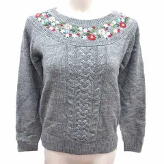 レストローズ L'EST ROSE ニット セーター ケーブル 花柄 刺しゅう 長袖 M グレー /YK