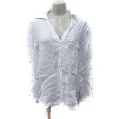 ザラ ZARA シャツ ブラウス スキッパーカラー 長袖 麻 リネン 白 ホワイト /YI