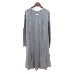 ビームスハート BEAMS HEART ワンピース ニット ひざ丈 ハイネック 長袖 ケーブル グレー /MN