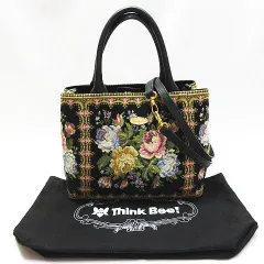 Think Bee シンクビー ゴブラン織 2way ショルダーバッグ トートバッグ キャンバス×レザー 花柄 ブラック 黒 鞄 レディース E660LF