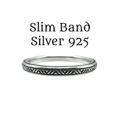 【繊細な彫刻】スリムバンド SILVER 925 刻印 00s Vintage Design Ring シルバー デザイン リング 15号 ユニセックス 重ねつけ Y2K シンプル ミニマル