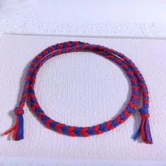 ブルー＆レッドの５番手刺繍糸のミサンガ　アンクレット
