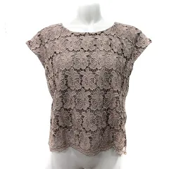 クリアインプレッション CLEAR IMPRESSION シャツ ブラウス プルオーバー フレンチスリーブ 総レース 2 M 茶 ブラウン /YI