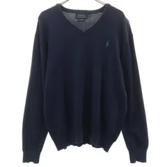 POLO RALPH LAUREN ポロラルフローレン コットン 長袖 Vネック セーター M ネイビー ニット メンズ 古着