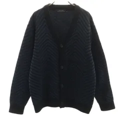 nano universe ナノユニバース 総柄 長袖 ニットカーディガン L ネイビー メンズ 古着