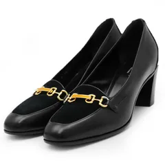 SALE【極美品】GUCCI グッチ パンプス レディース 36.5 ホースビット ローファー スウェード/レザー レザーソール ヒール  シューズ 靴 箱・袋付属 ブラック 黒
