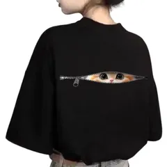 [ブブ オーハナ] Tシャツ ネコ プリント 半袖 レディース (JP, アル���ァベット, L, 黒) [ブラック] [L]