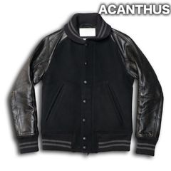 名作 アカンサス 14AW ダブルメルトン 茶芯 シワ加工 袖レザー スタジャン ACANTHUS アカンサス 袖レザー スタジャン ウール 牛革 切替 ブルゾン