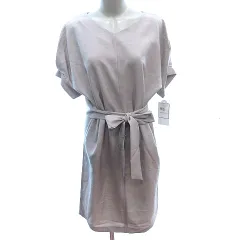 ロペピクニック ROPE Picnic ワンピース ひざ丈 Vネック リボン 半袖 ウエストマーク 38 M ベージュ /AU