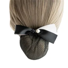 シニヨンネット バレッタ ネット付き ダブルサテン リボン お団子ネット レディース ヘアアクセサリー 髪留め ダブルサテンリボン (ブラック) [ブラック]