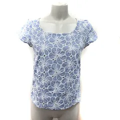 ダズリン dazzlin シャツ ブラウス プルオーバー 刺繍 半袖 S 紺 ネイビー /YI