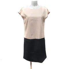 ロペピクニック ROPE Picnic ワンピース ひざ丈 フレンチスリーブ バイカラー 38 M ベージュ 黒 ブラック /YI