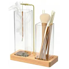 【新品】 お香スタンド 灰がこぼれない お香立て ストックも置ける 吊り下げ型 おしゃれ 線香立て 木製 四角い台座 安定性 灰飛び防止ガラスカバー付き インセンスホルダー キャンドル使用可能 瞑想/書斎/玄関/仏壇用 香炉 シンプル (ナチュラル) 1