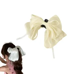 ヘアクリップ バレッタ リボン 髪留め 可愛い 髪飾り 女性 おしゃれ 誕生日 発表会 結婚式 卒業式 入学式 ヘアアクセサリー ヘアアクセ ヘッドドレス パール シフォン オーガンジー パール パーティー (ホワイト, シフォン) [ホワイト] [シフォン]