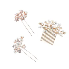 髪飾り ヘッドドレス コーム Uピン 3点セット 花嫁 ヘアアクセサリー ウェディングヘッドドレス フラワー 成人式 結婚式 披露宴 二次会 発表会 卒業式 入学式 パーティー 和装用髪飾り 簪 和装 着物 パール (ゴールド) [ゴールド]