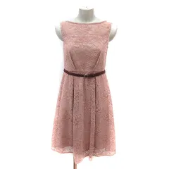 ジルスチュアート JILL STUART ワンピース ひざ丈 総レース ウエストマーク ノースリーブ 2 ピンク /MS