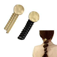 ヘアゴム ヘアアクセサリー コイルポニー パール ワイヤーポニー 電話コード型 髪ゴム おしゃれ 可愛い 跡がつかない スプリングヘアゴム 髪飾り ２個セット (ラウンド) [ラウンド]