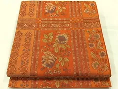 平和屋着物◎六通柄袋帯　紹巴織　草花文　正絹　逸品　AABG0089ukのサムネイル