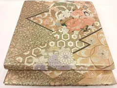 平和屋着物◎六通柄袋帯　松皮菱花文　金銀糸　正絹　逸品　AABF4996yx