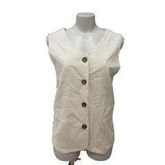 サマンサモスモス SM2 ベスト 麻混 リネン混 ウエストマーク F 白 アイボリー /MS
