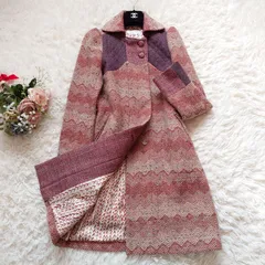 希少　ツモリチサト　TSUMORI CHISATO　ウール　ヘリンボーン　ツイード　ロングコート　パッチワーク　切り替え　裏地シルク　くるみボタン　総柄　2　M　マルチカラー