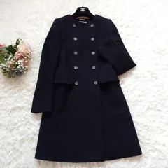 美品　オールドイングランド　OLD ENGLAND　ダブル　ノーカラー　ロングコート　ウール　ブラック　黒　36　S　冠婚葬祭　カジュアル　フォーマルのサムネイル
