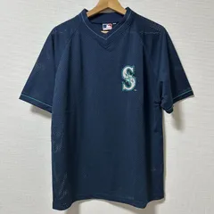 (^w^)b MLB シアトル・マリナーズ Vネック メッシュ Tシャツ 無地 S トップス  春夏 カジュアルな日常・スポーツ観戦 ポリエステル100％ メッシュ スポーツシャツ アクティブウェア ネイビー 紺 メンズ サイズ M OM10886HG