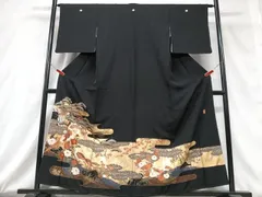 平和屋着物■豪華黒留袖　駒刺繍　花鳥文　金銀彩　正絹　逸品　CABD6851xe