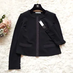 新品　フォクシー ニューヨーク　FOXEY　ストレッチ　ノーカラージャケット　伸縮性　近年モデル　グログラン　ブラック　黒　38　M　ホームクリーニング可能　洗える　ポリエステル　ポリウレタン　セレモニー　フォーマル　パーティー　オケージョン　学校行事のサムネイル