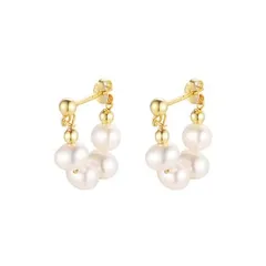 パール ピアス レディース フープピアス 真珠 クリスタルパール 金 銀 可愛い ギフト 可愛いピアス フープ 金属アレルギー piercing おしゃれ つけっぱなし 錆びない アクセサリー (ゴールド) [ゴールド]